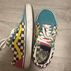 Vans Kids' Teal and Yellow Checkered Sneakers